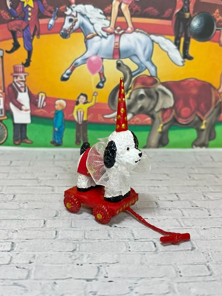 Dog on a cart. Doll toy. 1:12. Handmade. Dollhouse miniature.