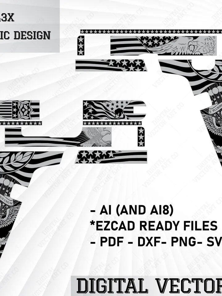 Handgun SVG File - Eagle Patriotic Vector Design Compatible with Glock 43x