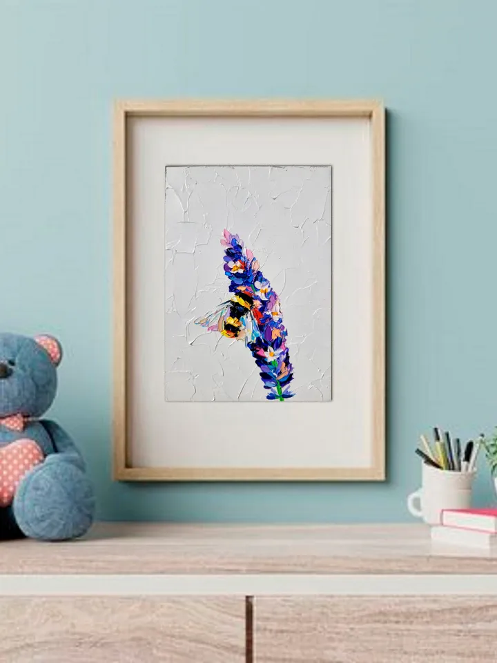 Bumble Bee Painting Lavender Flower Painting Bee Original Art Impasto Oil Painting 5x7 Honey Bee Artwork Floral Wall Art Small Painting by ArtFromVictoria