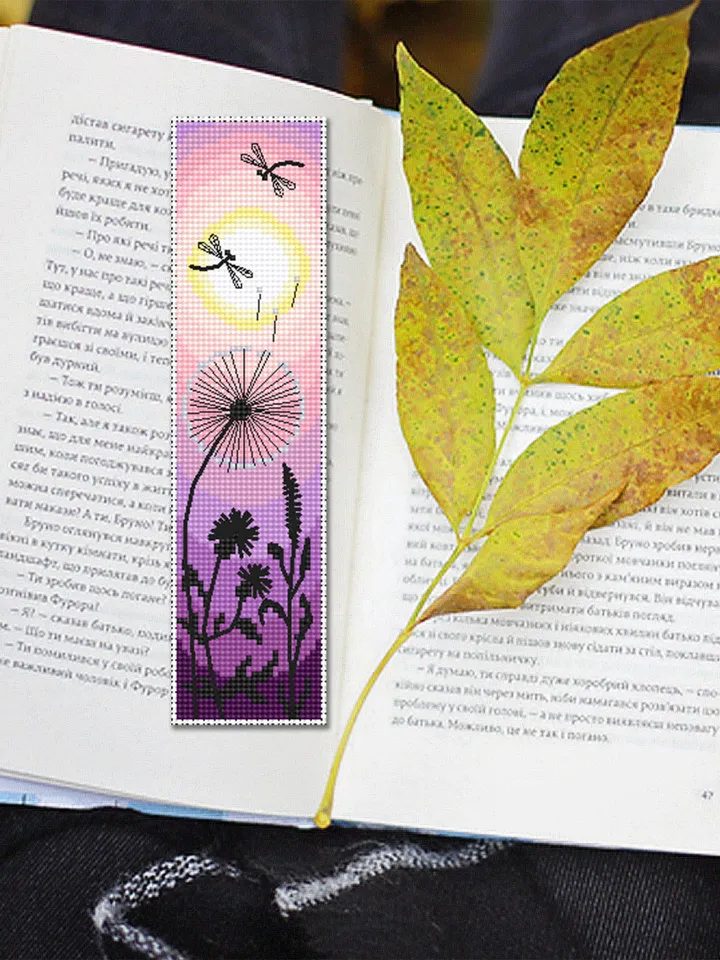 Nature bookmark cross stitch pattern download PDF Handmade bookmark digital, Summer sunset cross stitch chart Floral blackwork pattern #B110