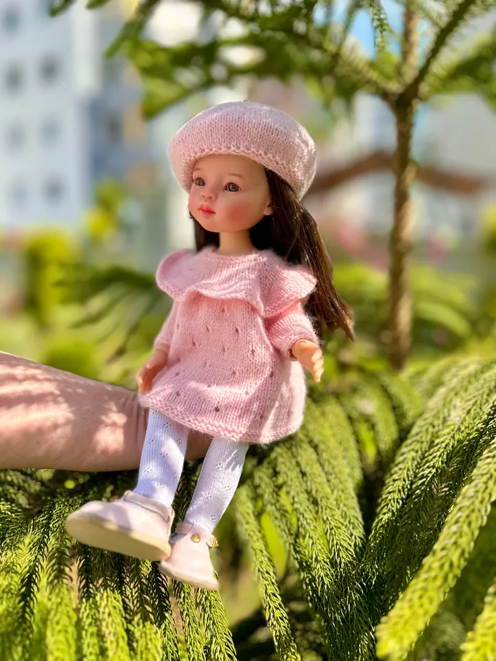 Paola Reina Doll 4 ITEMS Set: Exclusive Handmade Outfit - Beret, Dress, Tights, Shoes