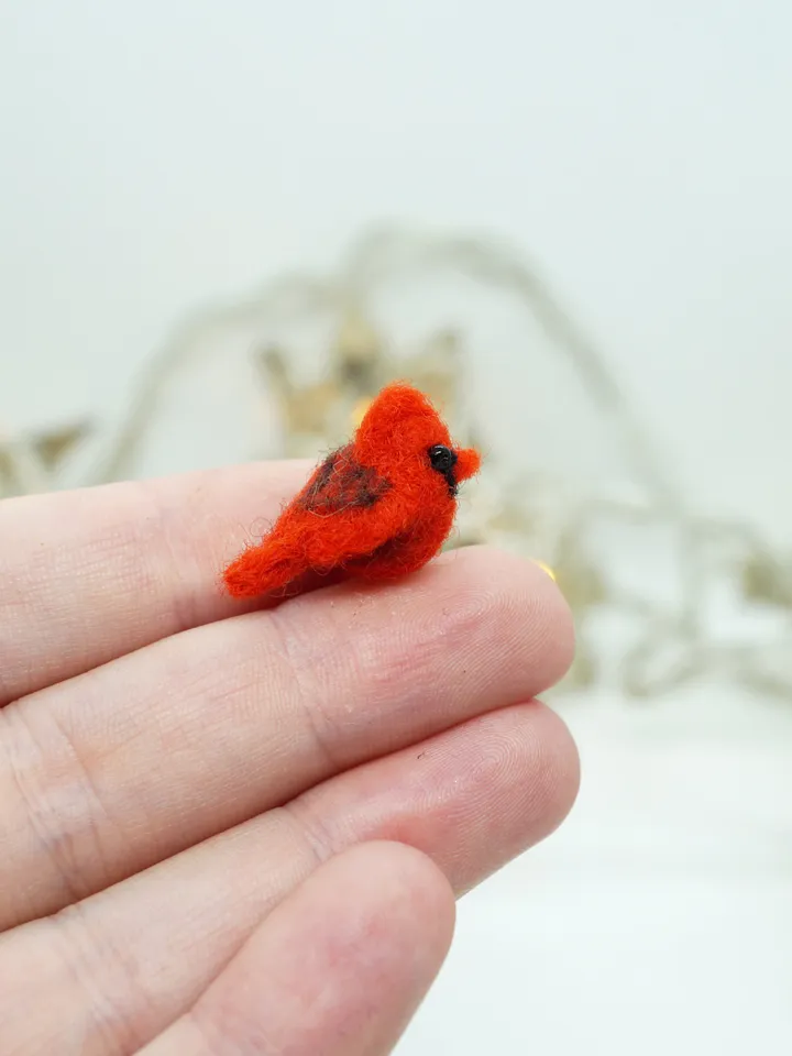 Tiny needle felted cardinal, miniature bird, made to order