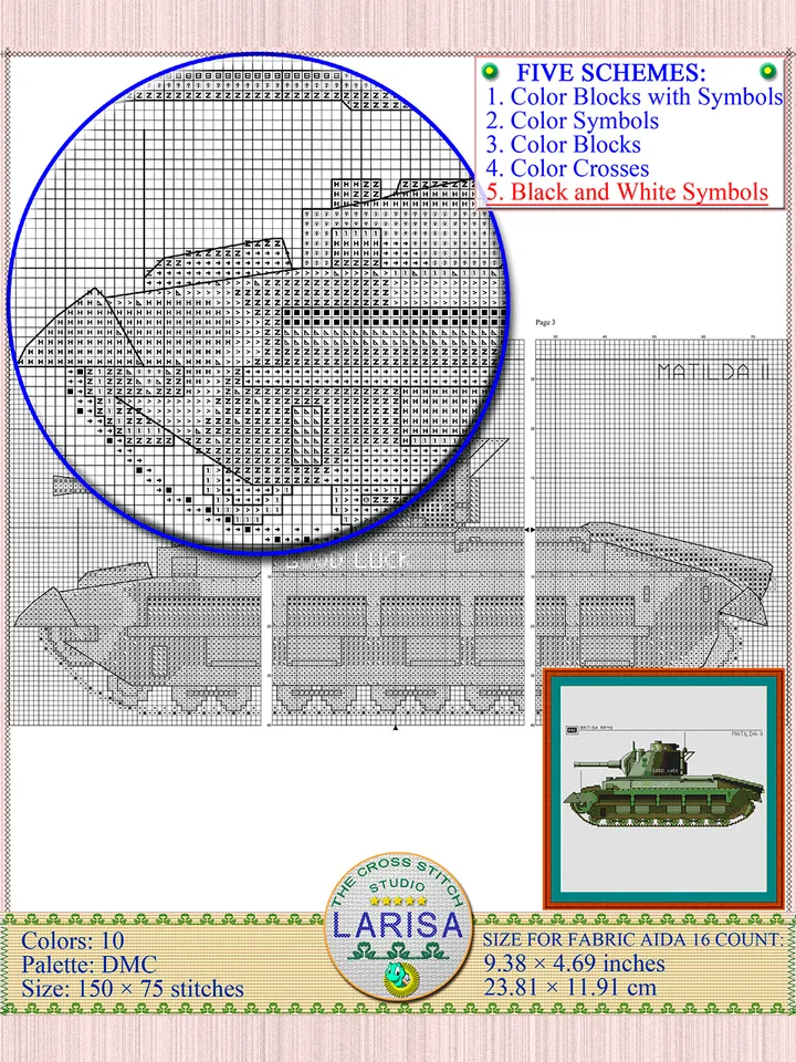 Matilda Cross Stitch Pattern | WWII British Infantry Tank | Matilda II Tank Embroidery Chart