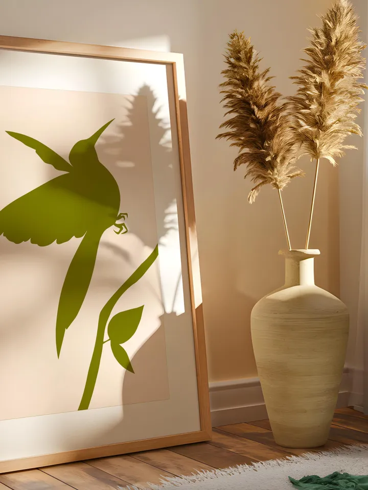 Minimalist Bird Wall Art Boho Bird Poster Abstract Nature Silhouettes Modern Olive Green Decor Scandinavian Style Contemporary Bird Digital