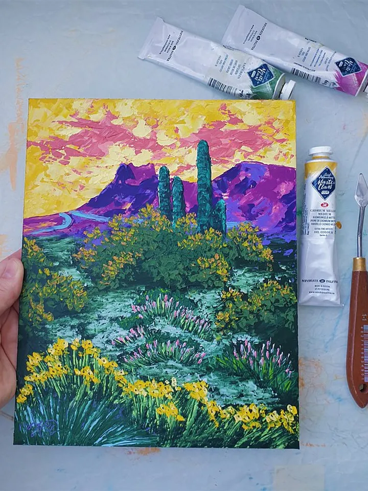Lost Dutchman State Park Painting Arizona Sunset Wall Art Impasto Oil Painting