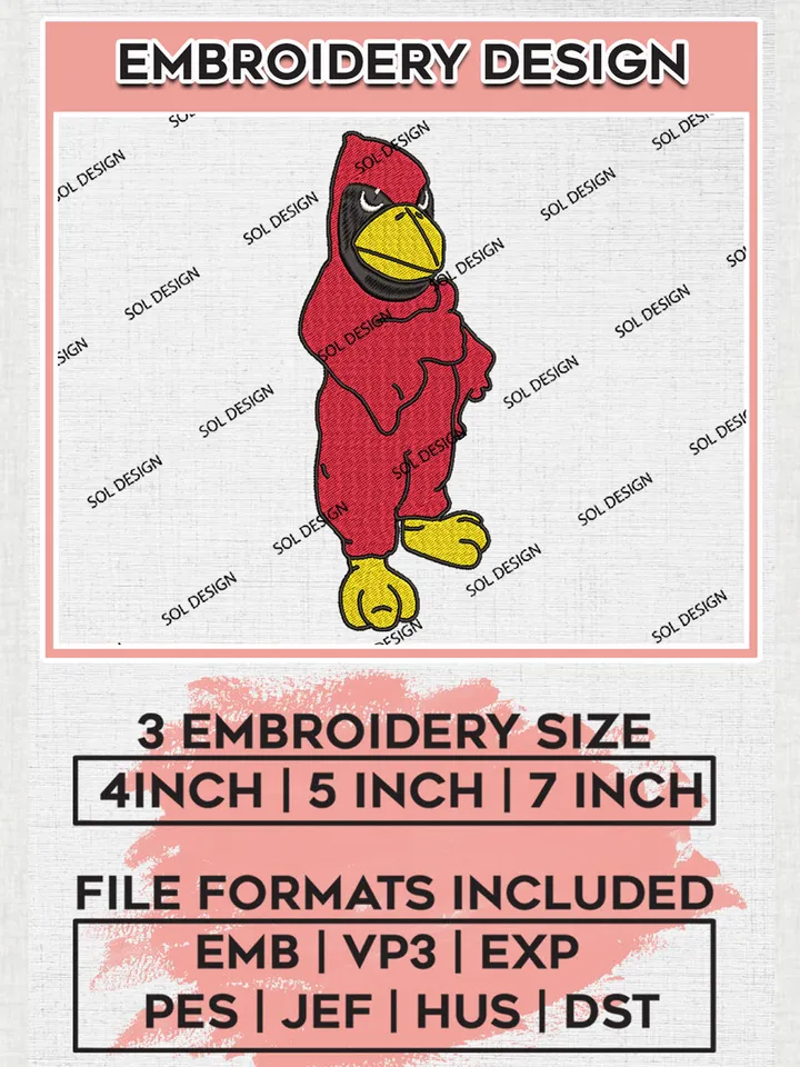 Illinois State Redbirds College Football Team Mascot Logo embroidery designs, NCAA Illinois State Redbirds Logo Machine embroidery files, NCAA Team Logo embroidery designs, NCAA Game Day Machine embroidery designs, Digital Download