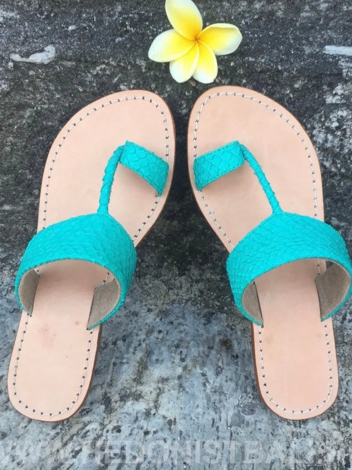 Python skin sandal turquoise Tiffany color | Women summer sandals | leather flops| summer shoes | flat woman shoes | designer sandal