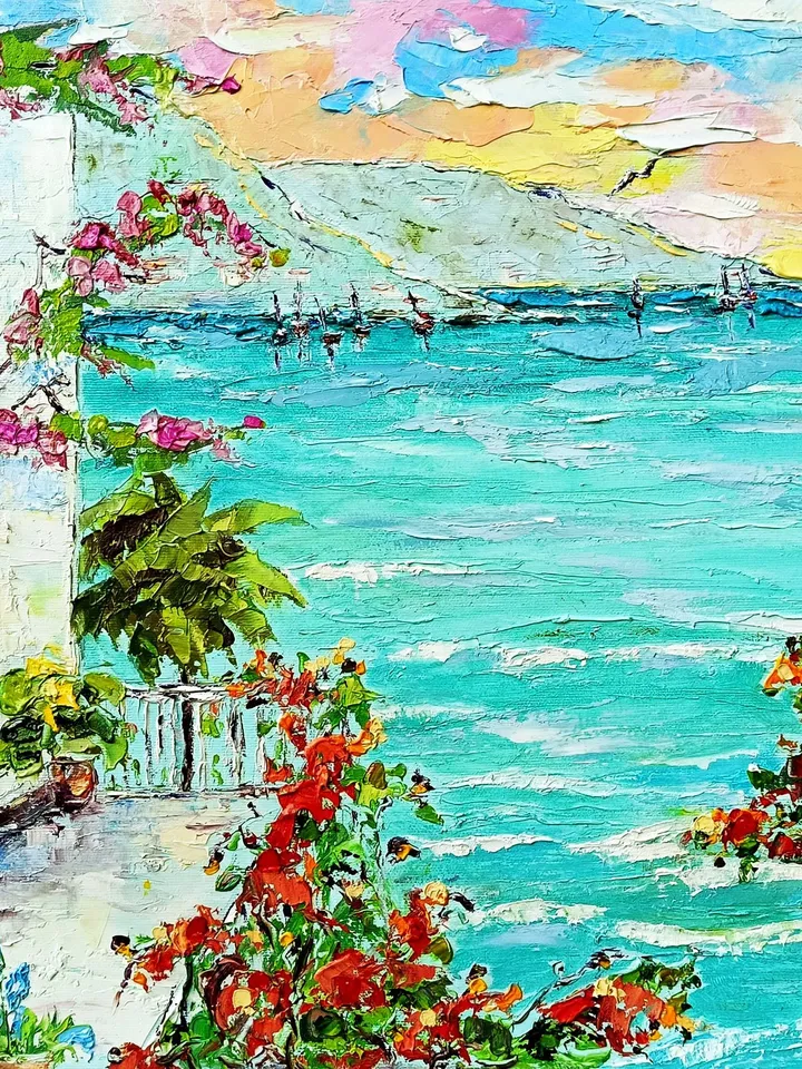 Sorrento Painting Italy Original Art 16x20 Italy Amalfitan Seaside Coast Painting Panorama Blooming Marina Southern Sorrento Art