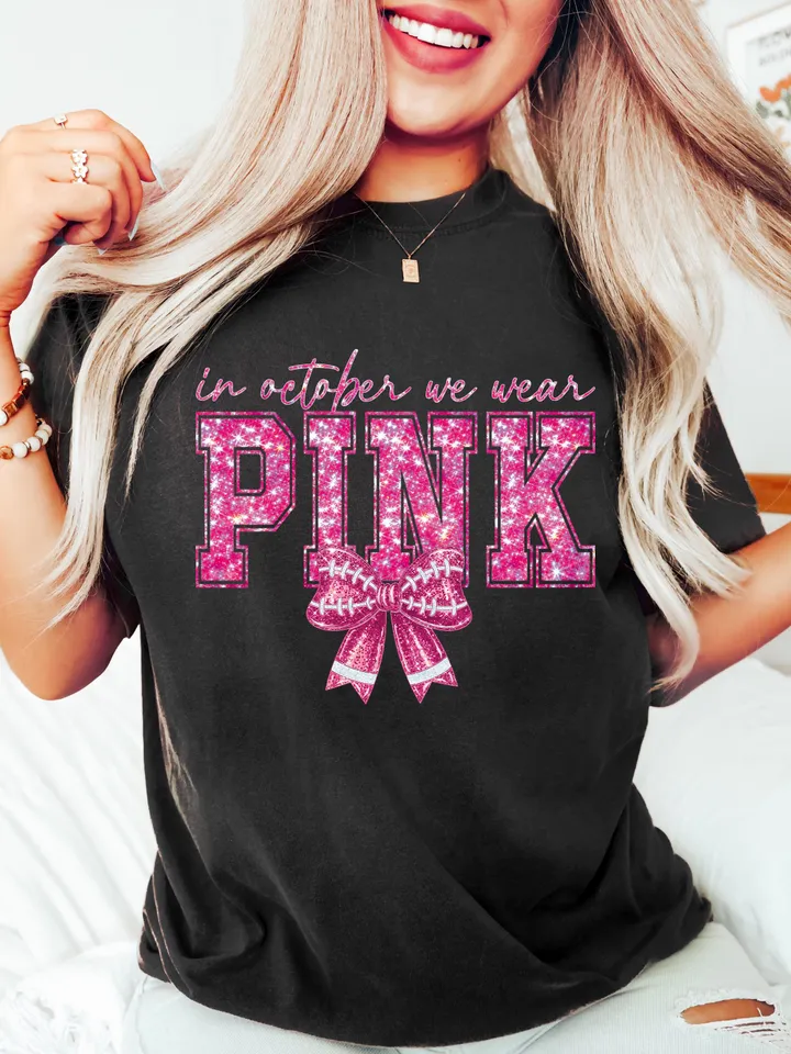 In October We Wear Pink png, Football Pink Out png, Breast Cancer Football Png, Breast Cancer Awareness PNG, Pink Ribbon, Game Day Football