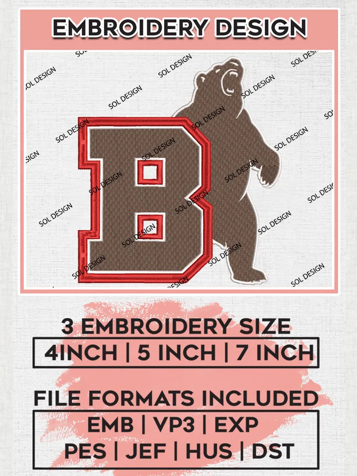 NCAA Brown Bears Football Team Logo Embroidery Design Files, NCAA Brown Bears Machine Embroidery, NCAA Teams, Game Day, 3 sizes, NCAA Machine embroidery designs, Digital Download