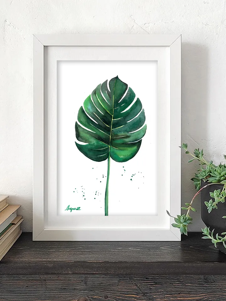Botany illustration of green leaves Original watercolor, plant painting, room wall decor, natura lover gift, 8x11 in handmade art by Anne Gorywine