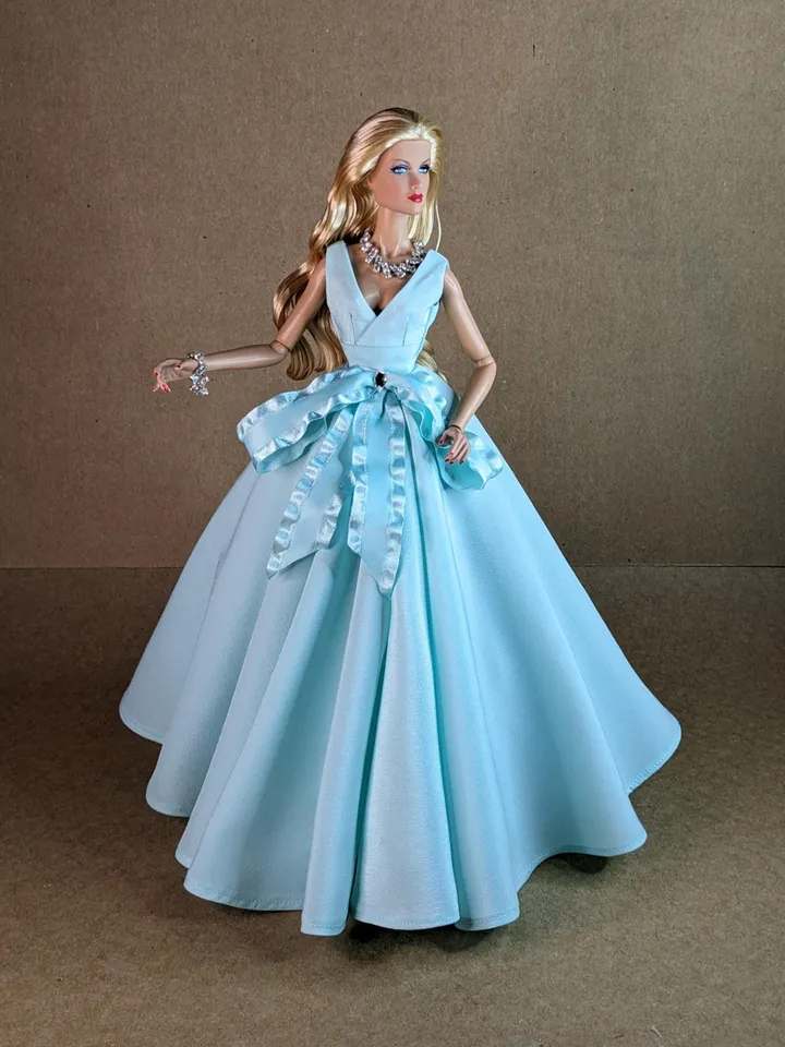 Handmade turquoise evening сlassic gown for 13-inch fashion female dolls