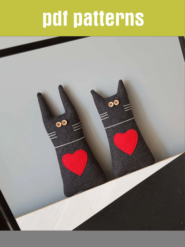 Animal dolls patterns PDF for sewing black cat and rabbit, Halloween doll diy, Stuffed animals sewing patterns