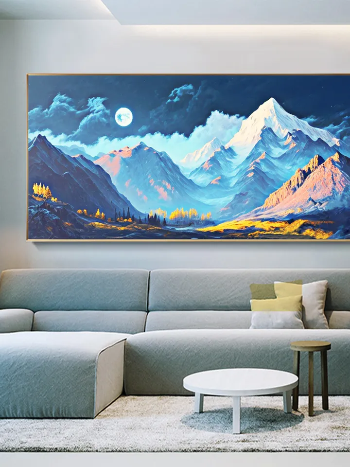 Landscape Oil Painting On Canvas, Original Snow Mountain Painting, Realistic Art of Field Scenery, Blue Decor, Large Wall Art, Home Decor