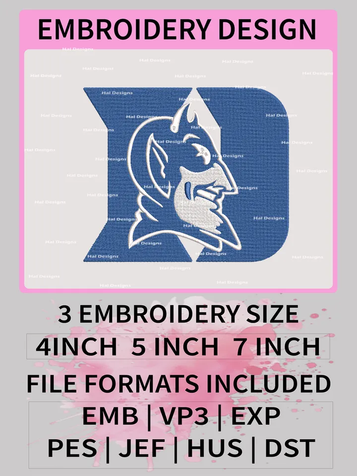 NCAA Duke Blue Devils Embroidery File, 3 Sizes, 6 Formats, NCAA Machine Embroidery Design, NCAA Logo, NCAA Teams