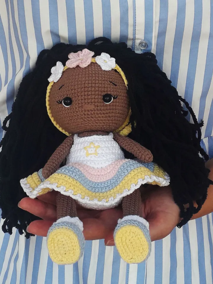Crochet little doll, dark skin doll, crochet baby doll, crochet doll Anna, rag doll for baby, good gift