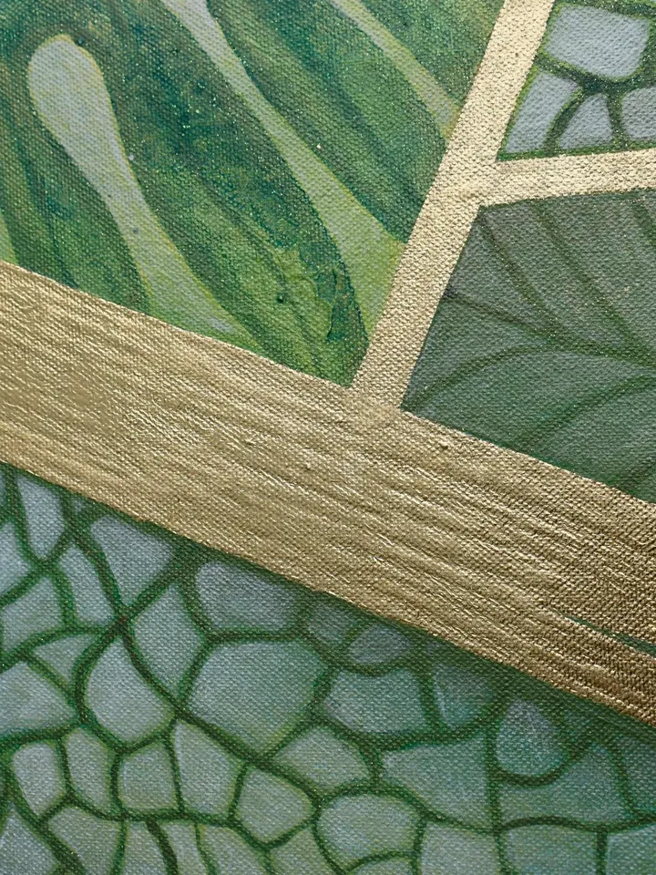 Green and Gold Abstract Wall Art Chartreuse Original art Floral Painting Botanical Art Green leaves art