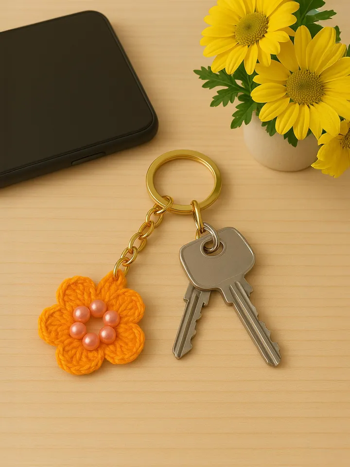 Easy Crochet Flower Keychain Pattern, Easy PDF Mini Crochet Design for Car Accessories or Valentine's Day Gift