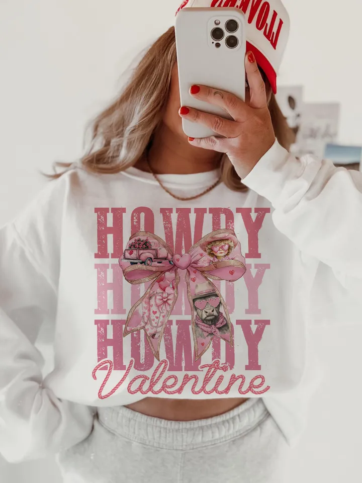 Coquette Bow Howdy Valentine Png, Western Valentines Png, Valentine Hearts Png, Pink, Glitter, Cowboy Cupid Png, Love Png, Retro Valentines