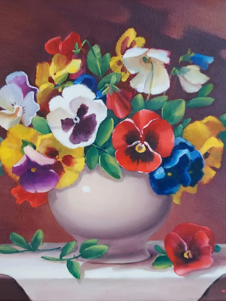 Painting with flowers. Violets. Original Art. 12x12 inches