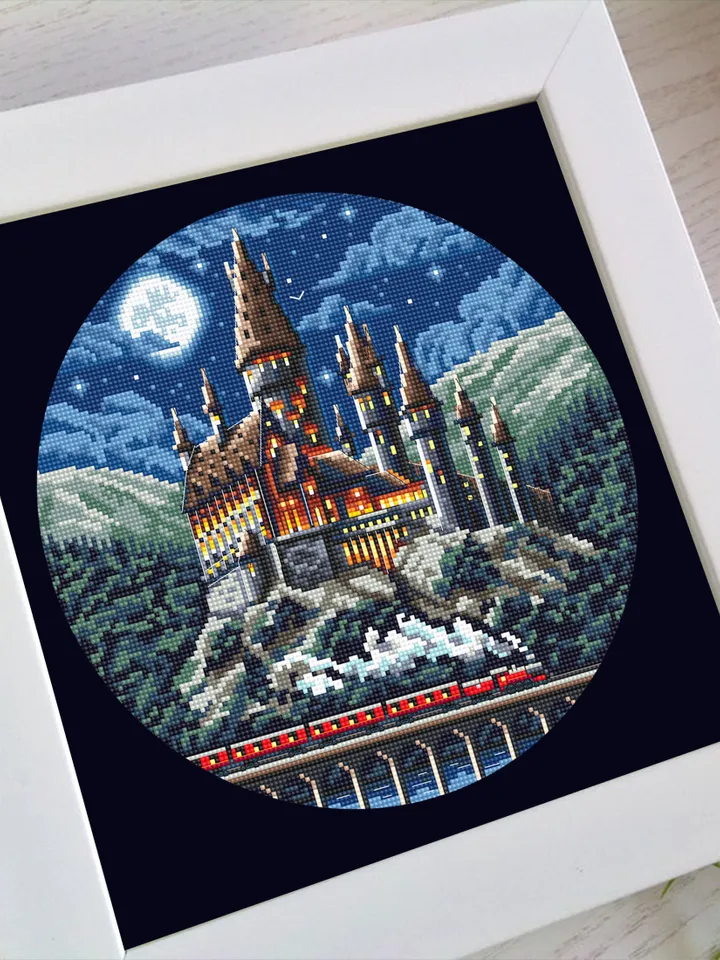 Wizard school cross stitch pattern PDF download Night magic castle cross stitch chart Magic kingdom pattern digital PDF School of magic #C10