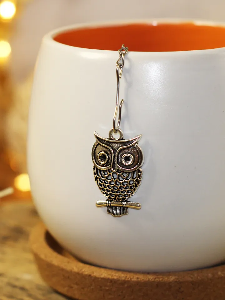 Owl tea strainer for herbal tea, Tea infuser charm owl, Tea steeper owl pendant, loose leaf tea lover gift