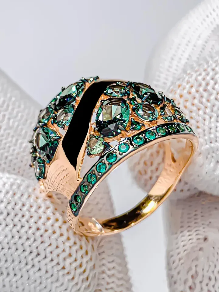 Ring Silver gold plated 925 assay value with tourmaline