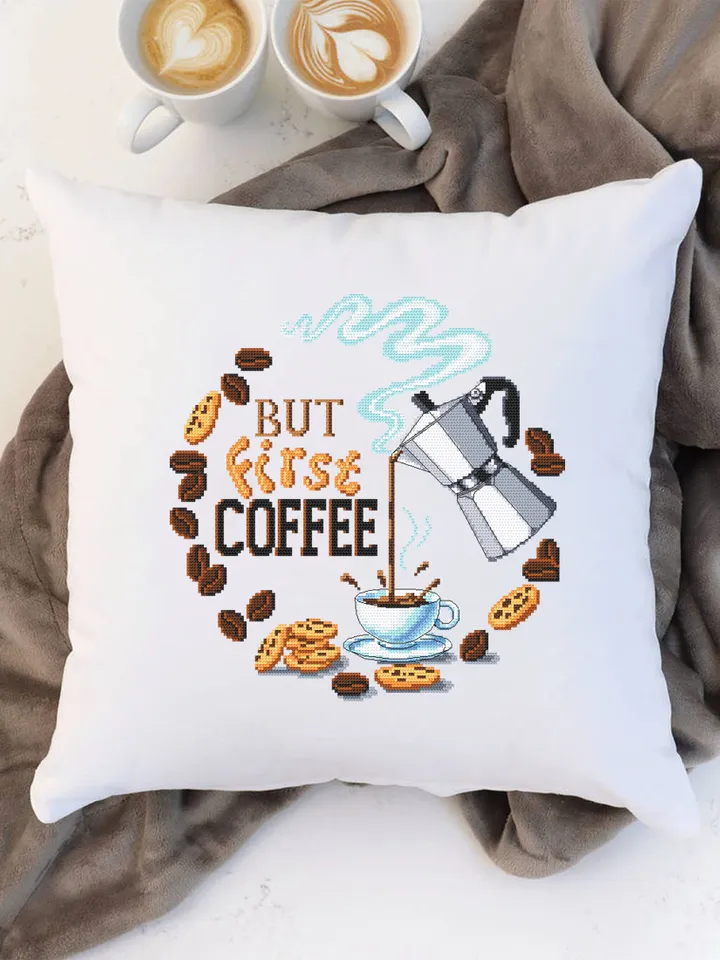 But first coffee cross stitch pattern download PDF, Coffee sampler embroidery PDF, Coffee quote cross stitch chart, Funny home decor #Q53