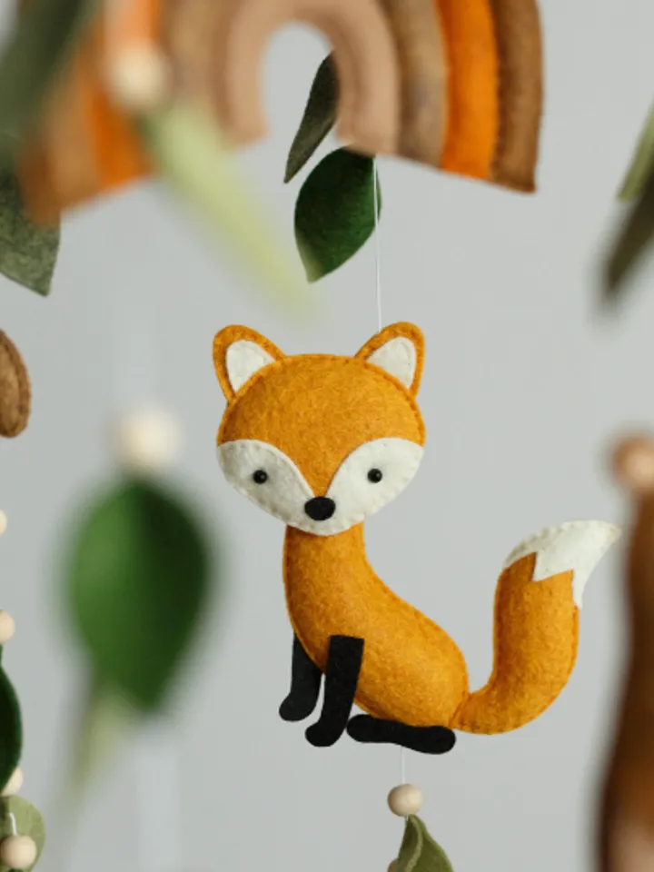 Handcrafted Fox, Bear, Deer and Woodland Themed Felt Baby Mobile - Customizable Nursery Decor