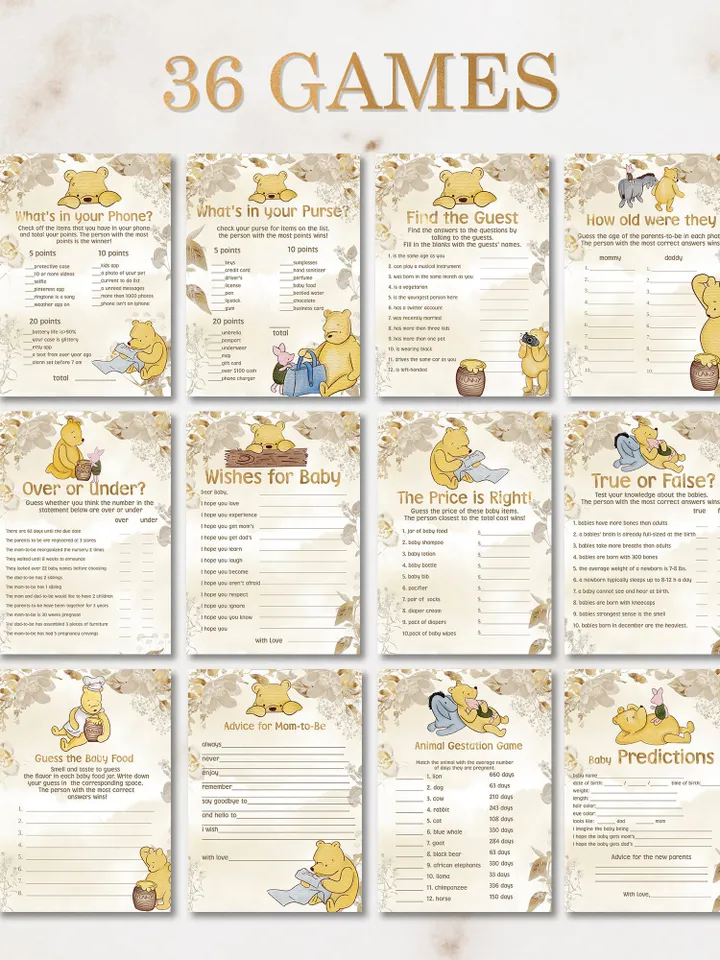 Winnie the Pooh Baby Shower Signs; Winnie the Pooh Inspired; Printable Pooh Baby Shower Party Games; Honey Bear Shower Games; pooh1