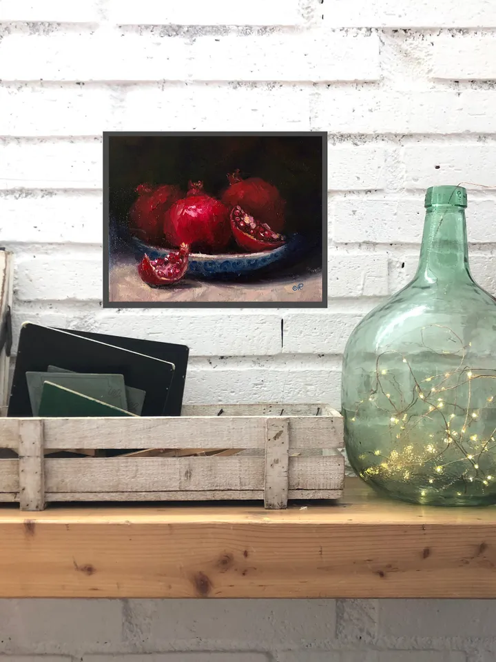 Fruits Painting Kitchen Still Life Original Oil Painting Pomegranate Art
