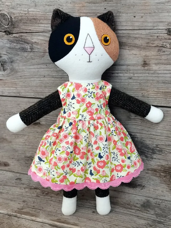 Calico cat, handmade stuffed doll, wool plush kitten toy, soft textile cat