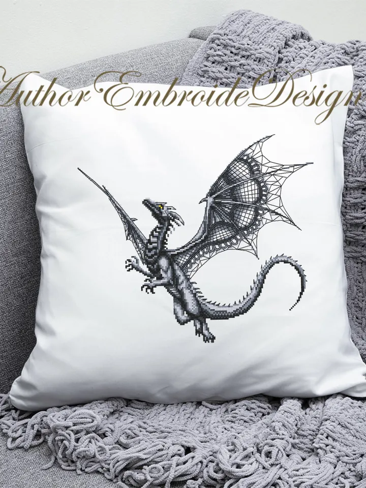 Dragon cross stitch pattern download PDF Fantasy animal cross stitch chart, Blackwork patterns Dragon embroidery PDF, Gothic home decor #K39