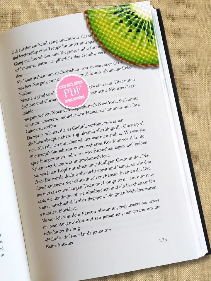 Corner bookmark kiwi fruit cross stitch pattern PDF download Kiwi cross stitch chart, Tropical fruit bookmark corner digital PDF, Vegetable food #B241