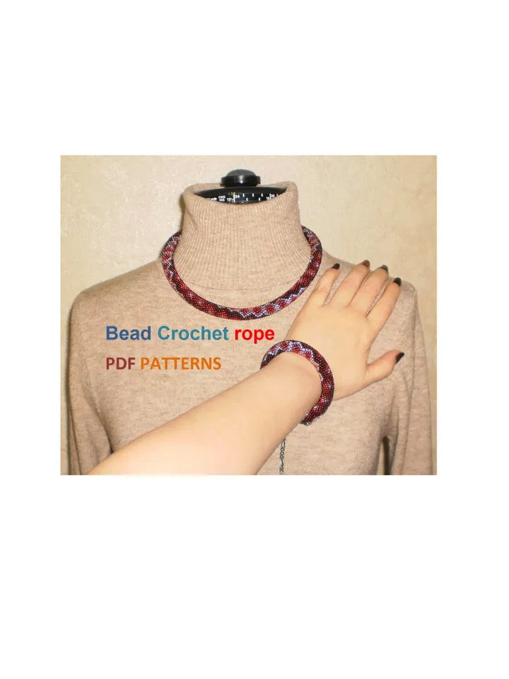 Bead crochet rope patterns «Rendezvous» necklace and bracelet, DIY, Instant Download, PDF fail