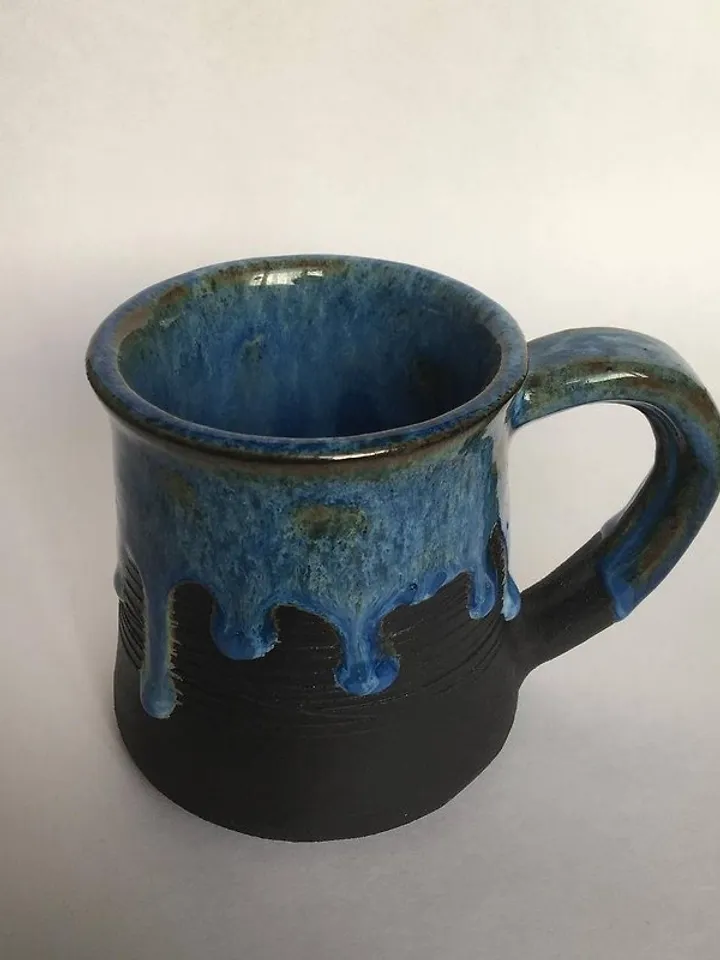 Thor Hammer Mjolnir black and blue dripping stoneware mug