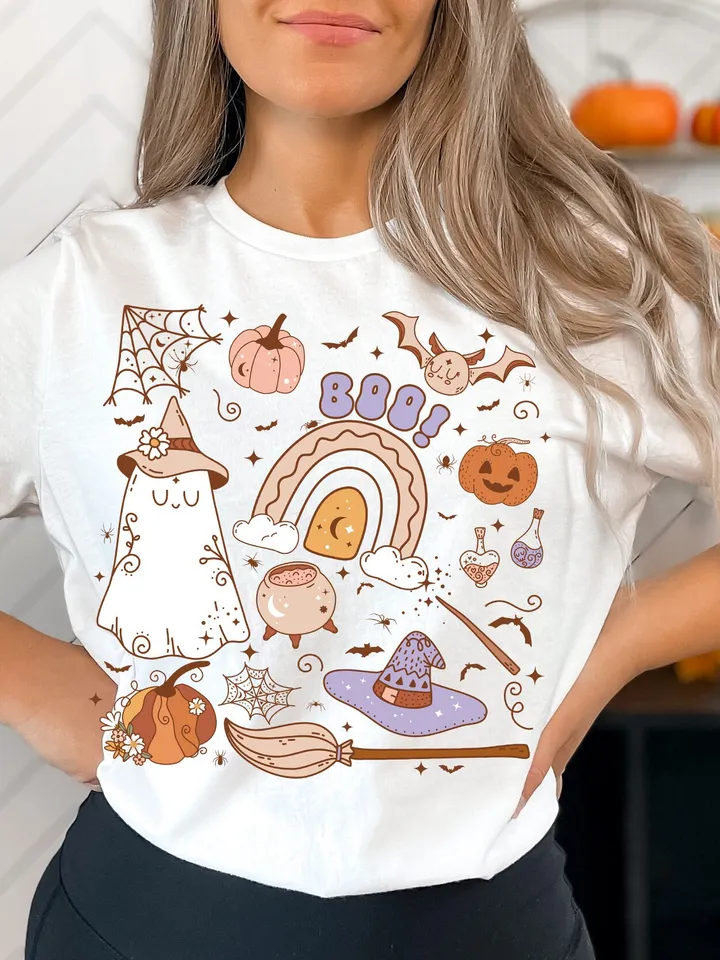 Cute Ghost Png, Back and Front Boo Png, Retro Halloween Png, Halloween Sublimation, Kid Shirt Design, Spooky Halloween Png, Fall Sublimation
