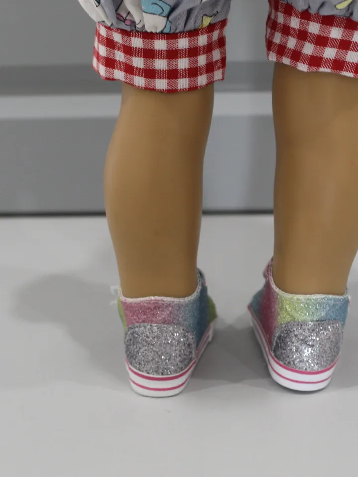 Handmade American girl doll clothes - unicorn jumpsuit  – doll shoes and accessories – gift from grandmother