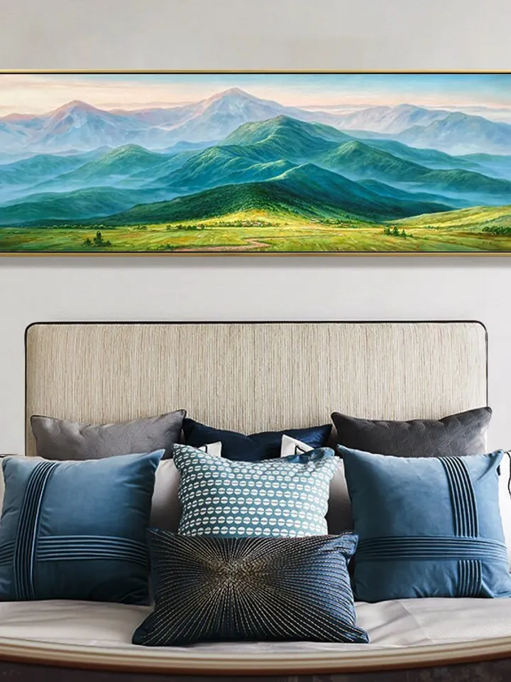 Original Landscape Oil Painting On Canvas, Green Mountains Painting, Realistic Art of Field Scenery, Summer Decor, Large Wall Art,Home Decor