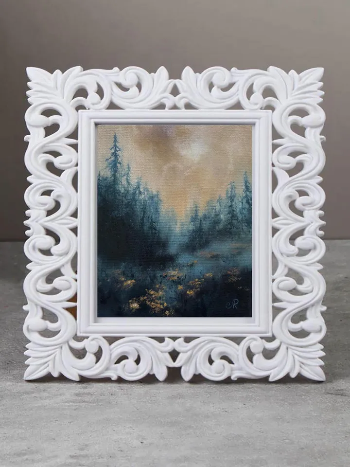 Forest Oil Painting Trees Original Wall Art Foggy Forest Painting
