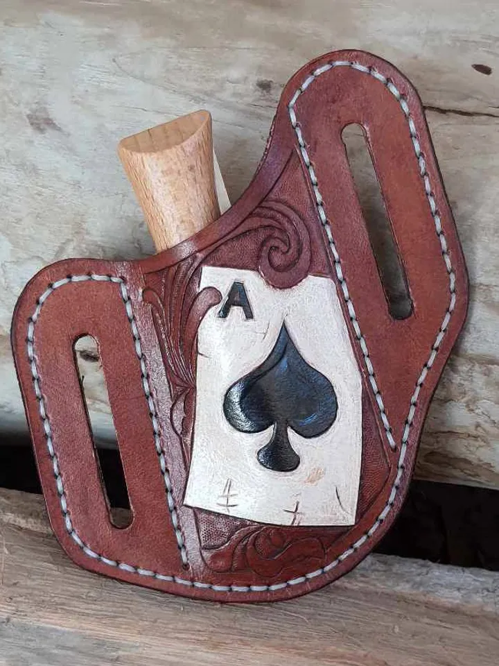 Pancake sheath, Buck 110, leather case, hand tooled, leather painted, Leather Pancake style sheath, folding knife, unique sheath