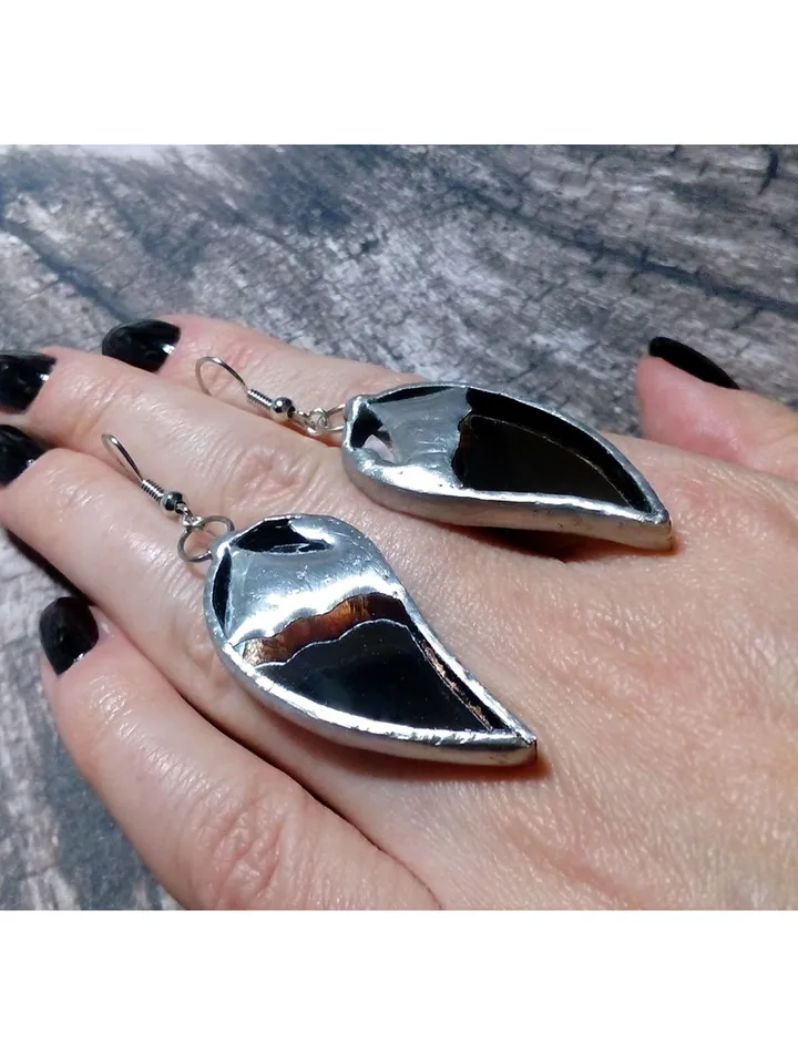 Bat wings mirror earrings, Goth witchy earrings, Tin soldered, witch earrings, Halloween, witchy earrings, Bat lover