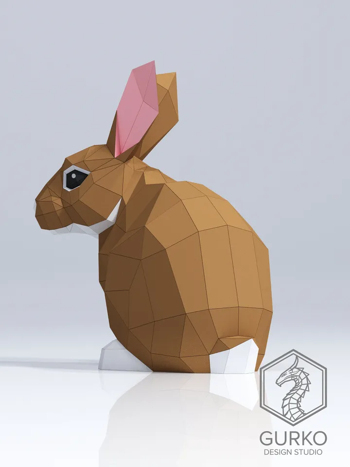 Two Rabbits Papercraft, Hare, Digital Template, PDF Download, Gurko, Low Poly, Pepakura, Origami Sculpture, Paper Party Decoration, DIY Gift