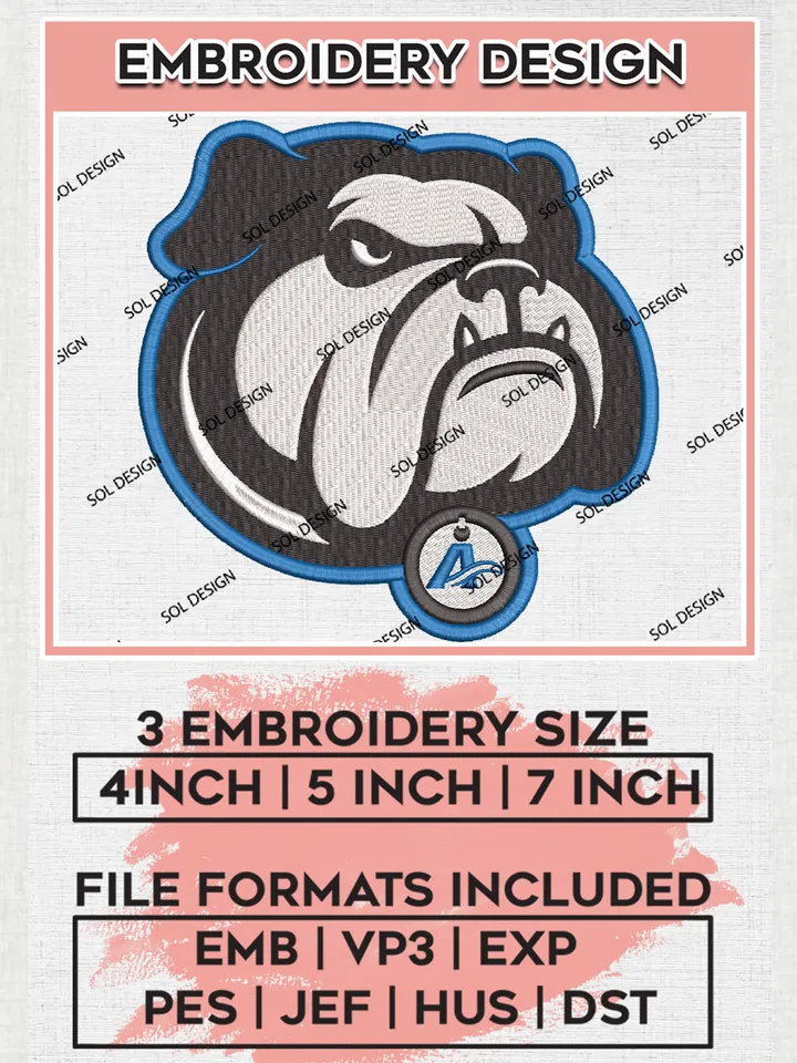 UNC Asheville Bulldogs College Team Head Mascot Logo Embroidery Design Files, NCAA Albright Lions Machine Embroidery, NCAA Teams, 3 sizes, NCAA Machine embroidery designs, Digital Download