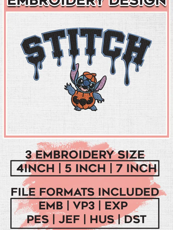 Stitch Pumpkin Trick Or Treat Drop Name Embroidery designs, Disney Movie Machine embroidery designs, Halloween embroidery files, Spooky Season Machine Embroidery Digitized Pes Files, Digital Download