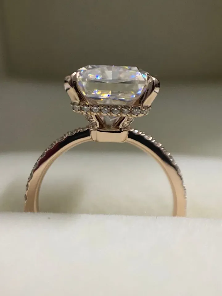 9x11 Radiant Cut Engagement Ring, Halo Diamond Ring, 14K  White/Yellow/Rose Gold, Hidden Halo Ring