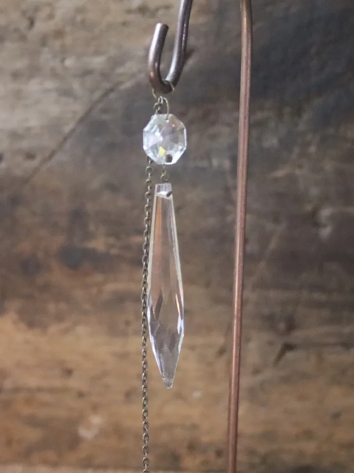 Vintage chandelier crystal pendulum, Silver Tone and Crystal Pendulum with Black Stone Handle, Unique Pendulum