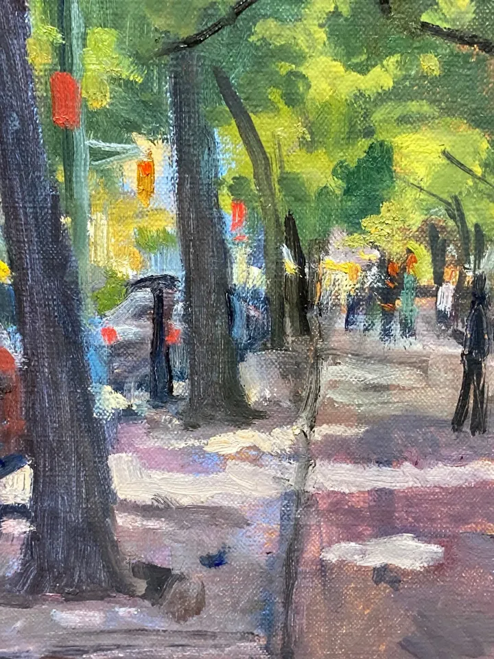 Large Original New York City Landscape Painting - Along Fifth Avenue/NYC - 12x20 Oil on Linen, Plein Air Impressionist Signed Original