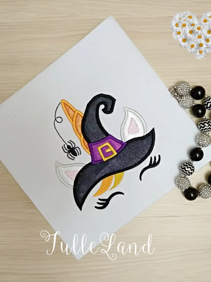 Unicorn Halloween with Hat Machine embroidery applique design