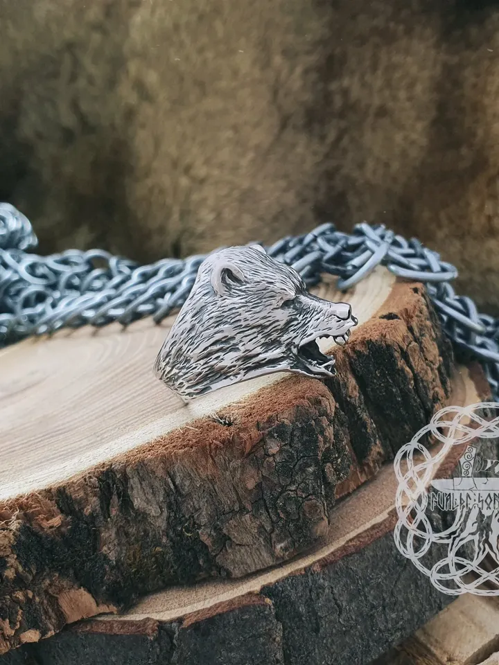 Grizzly ring, Bear Ring, Sterling Silver Bear Ring, Bear Head Ring, Grizzly bear ring, Animal Jewelry, Animal Ring, Biker Ring